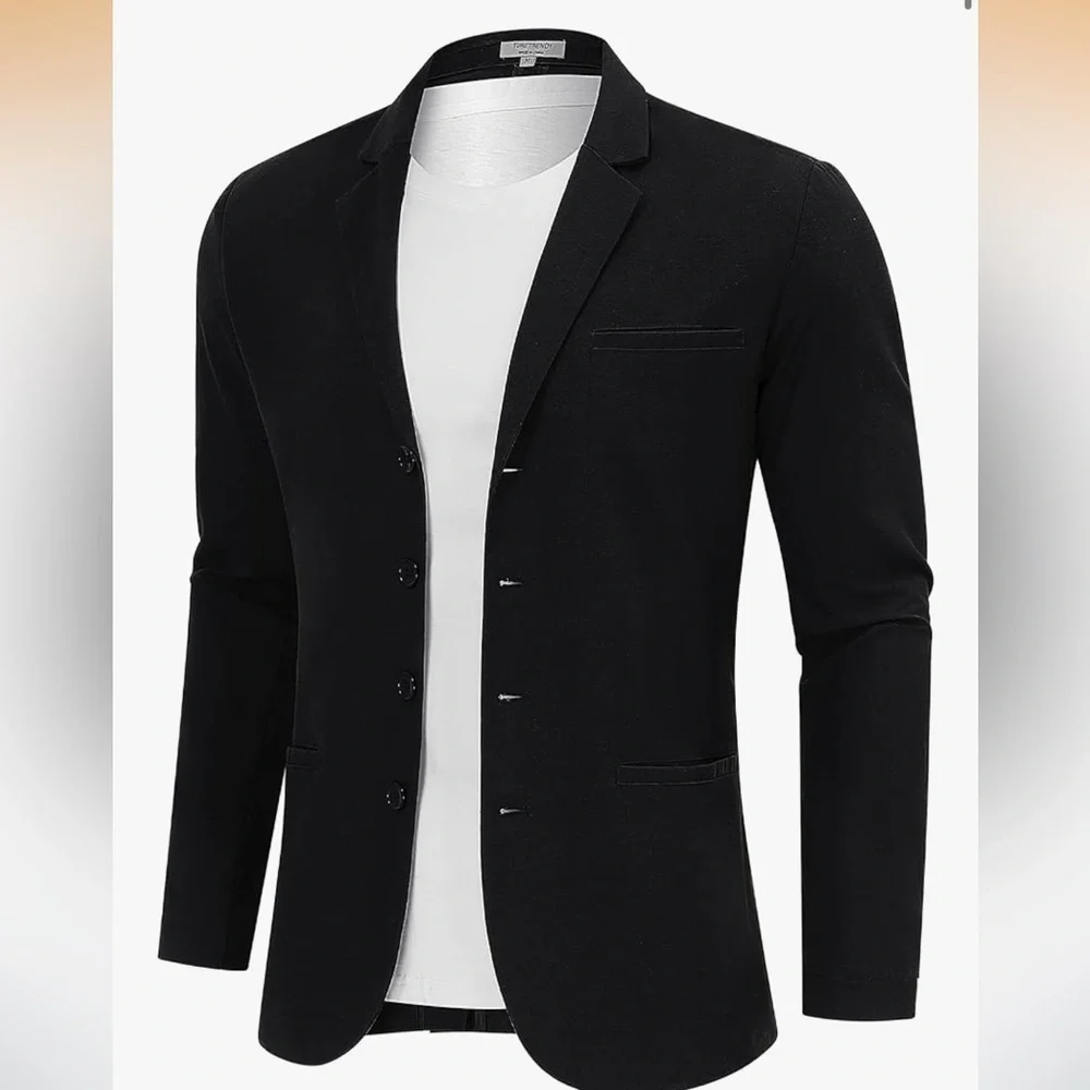 NWT Men's Casual Coat Lightweight Linen Blazer Regular Fit Sports Coat Black L